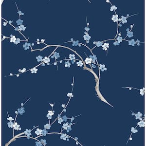 Cherry Blossom Navy and Blue Jay Floral Peel and Stick Wallpaper (Covers 30.75 sq. ft.)