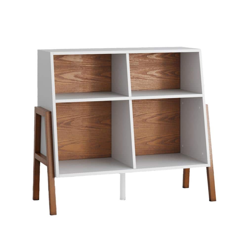 Telos Angled 4-Cube Organizer in Glossy White and Wood