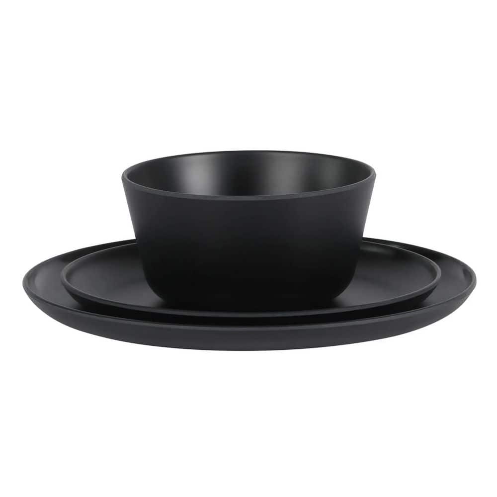 Matte Black Melamine 12-Piece Dinnerware Set for 4