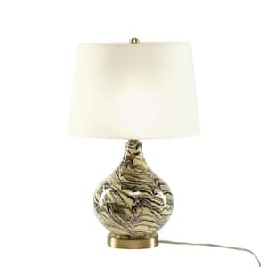 20 in. 1-Light Brown Abstract Patterns Glass Base Table Lamp, Bedside Lights, Nightstand Lamps