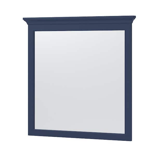 CRAFT + MAIN Lawson 32 in. W x 32 in. H Large Square Wood Framed Flush Mount Bathroom Vanity Mirror in Agean Blue