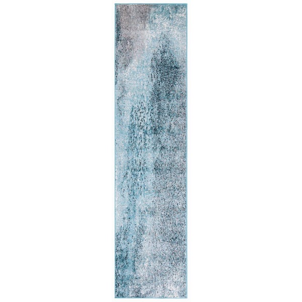 Skyler 2 ft. x 10 ft. Silver/Blue Distressed Overdyed Runner Rug