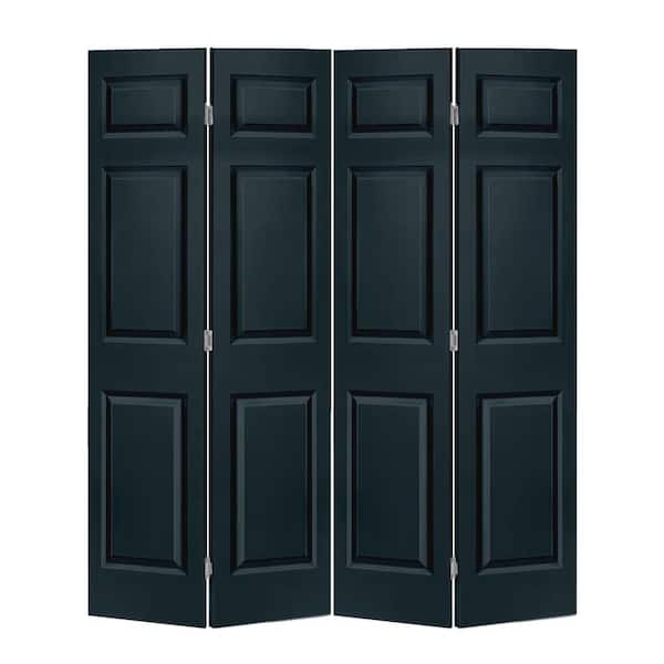 CALHOME 48 in. x 80 in. 6 Panel Charcoal Gray Painted MDF Composite Bi-Fold Double Closet Door with Hardware Kit
