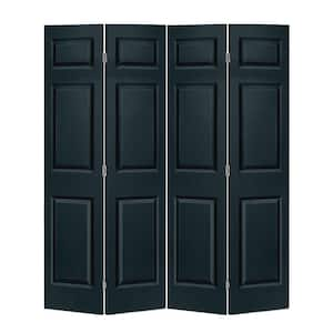 60 in. x 84 in. 6-Panel Char. Gray Painted MDF Hollow Core Composite Bi-Fold Double Closet Door with Hardware Kit