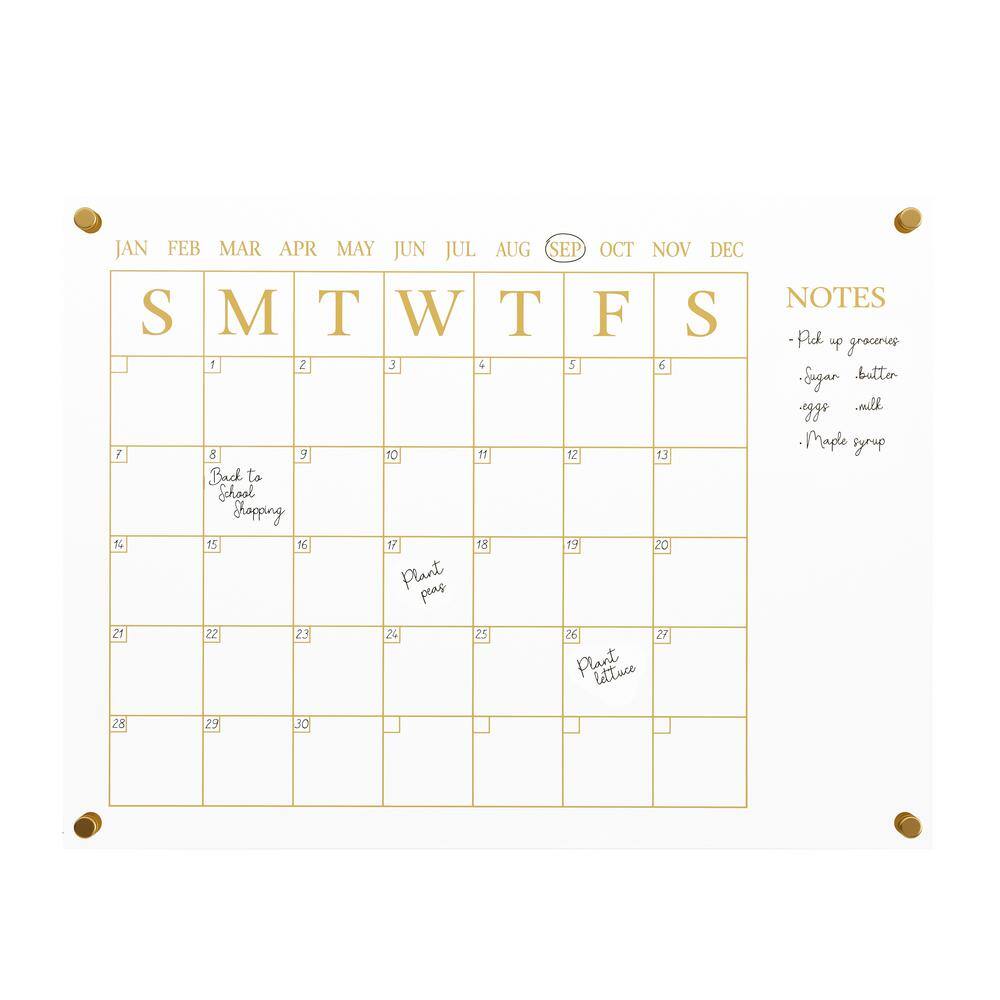 Clear Gold Acrylic Monthly Wall Calendar with Notes
