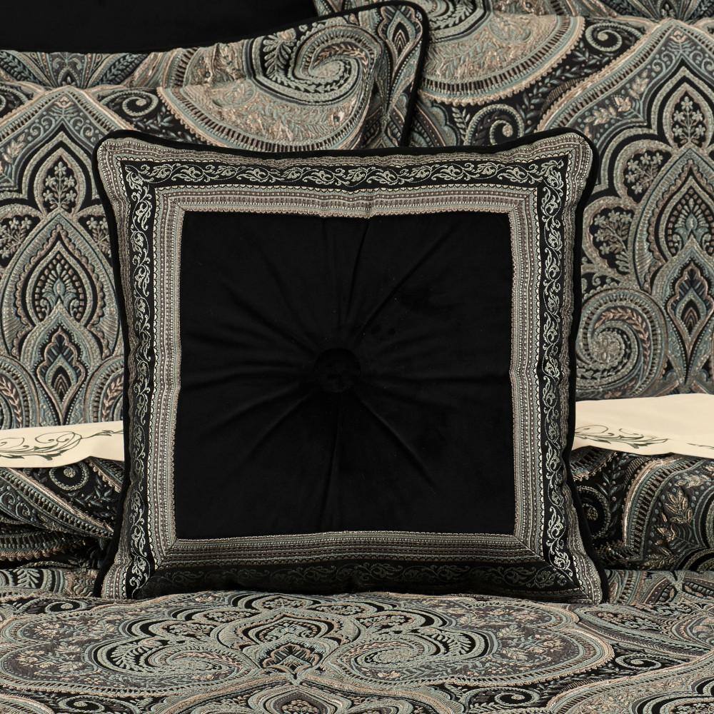 Victorino Black Velvet Embroidered Square Throw Pillow