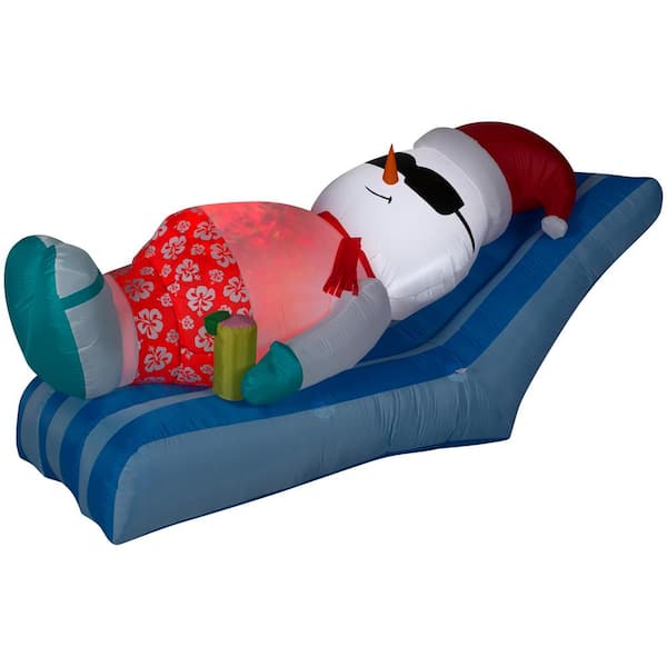 Home Accents Holiday 4 ft. Pre-Lit Inflatable Snowman on Beach Chair Scene