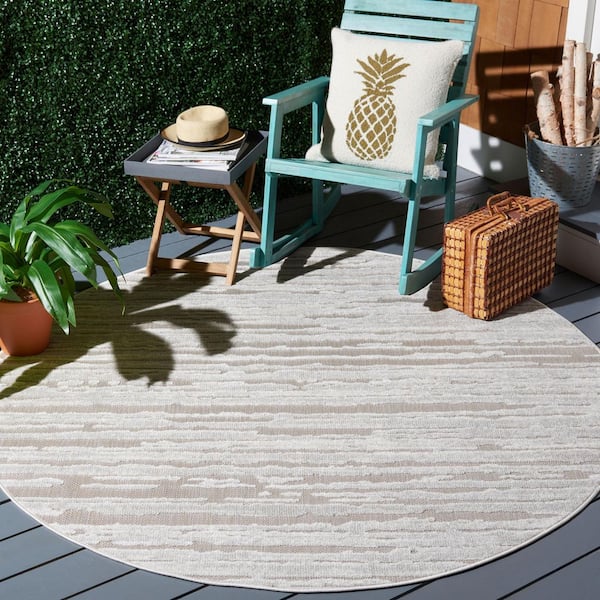 Cabana Gray/Ivory 7 ft. x 7 ft. Distressed High-Low Indoor/Outdoor Round Area Rug