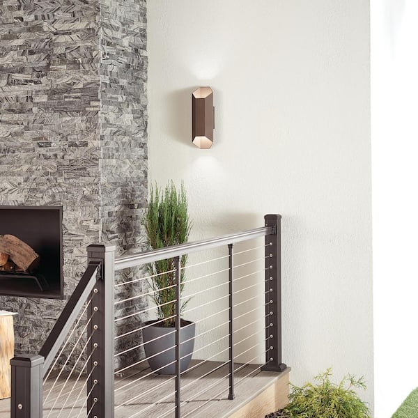 Estella 2-Light Textured Architectural Bronze Outdoor Hardwired Wall Lantern Sconce with Integrated LED (1-Pack)