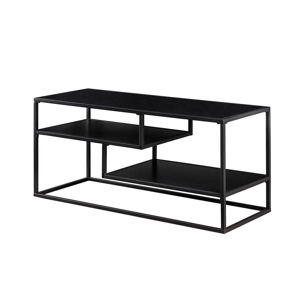 40 in. Solid Black Wood and Metal Modern Open-Storage TV Stand for TVs up 43 in.
