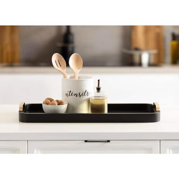 Kate and Laurel Farson Black Rectangle 24 in. Wood Decorative Tray