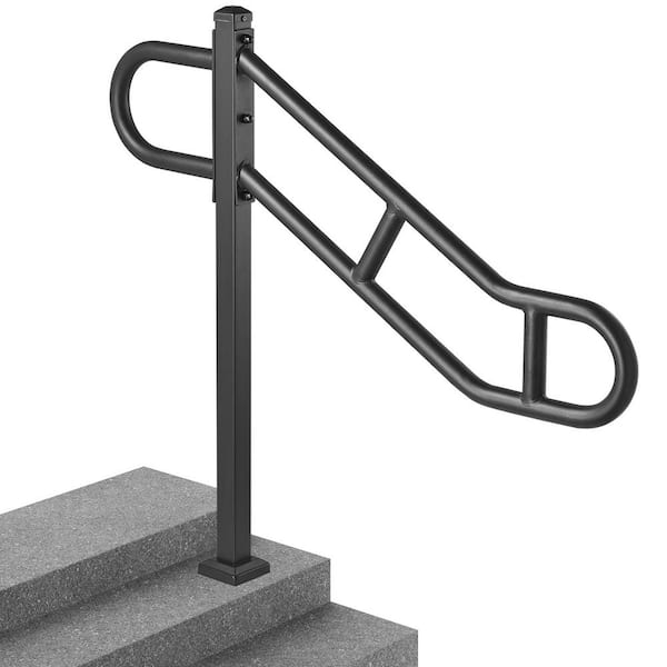 Single Post Handrail for Outdoor 1-3 Steps 35.43 in. H x 3.46 in. W Black Metal Stair Railing Kit Carbon Steel