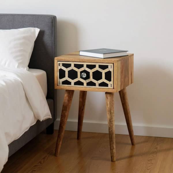 Black, White 1-Drawer 11.80 in. Nightstand