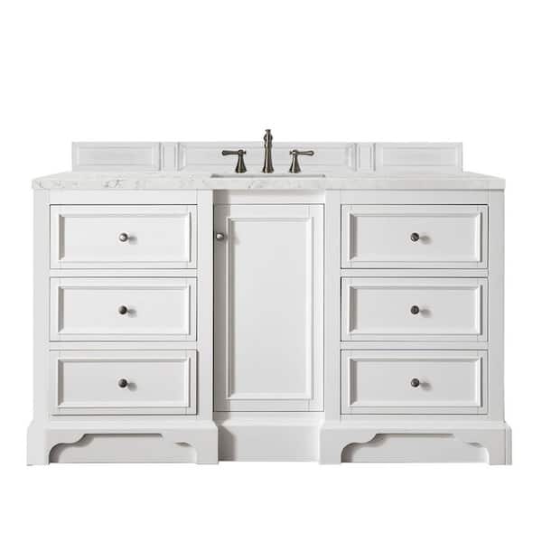 James Martin Vanities De Soto 61.3 in. W x 23.5 in. D x 36.3 in. H Bathroom Vanity in Bright White with Eternal Jasmine Pearl Quartz Top