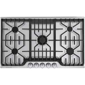 Professional 36 in. 5 Burner Gas Cooktop in Stainless Steel with Power Burner