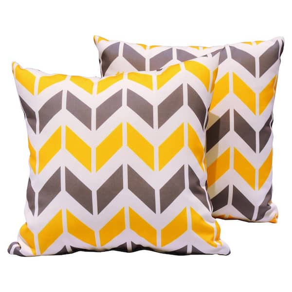 HOOOWOOO Sophia 17 in. x 17 in. Gray-Yellow Wave Pattern Polyester Square Outdoor Throw Pillow (2-Pack)