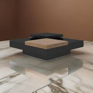 Custom Series 39 in. Black and Brown Square Wood Coffee Table with Hidden Storage