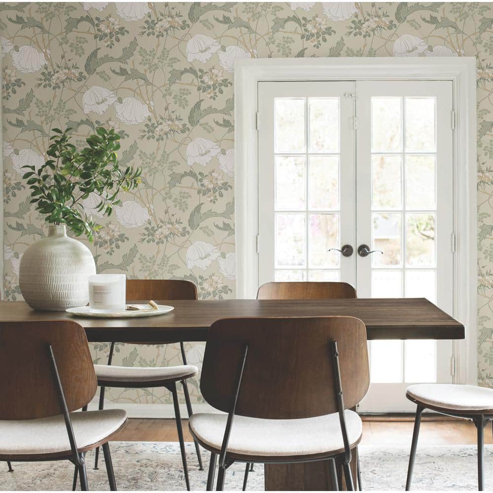 Linen Sage Floral Pre-pasted Washable Wallpaper