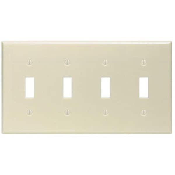 Leviton 4-Gang Ivory Toggle Plastic Standard Wall Plate, 1 pk