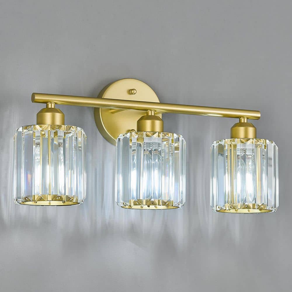 Home Lighting 18.89 in. 3-Light Gold Vertical Bathroom Crystal Vanity Light Over Mirror for Dressing Table Sink price history on PriceWatchPro