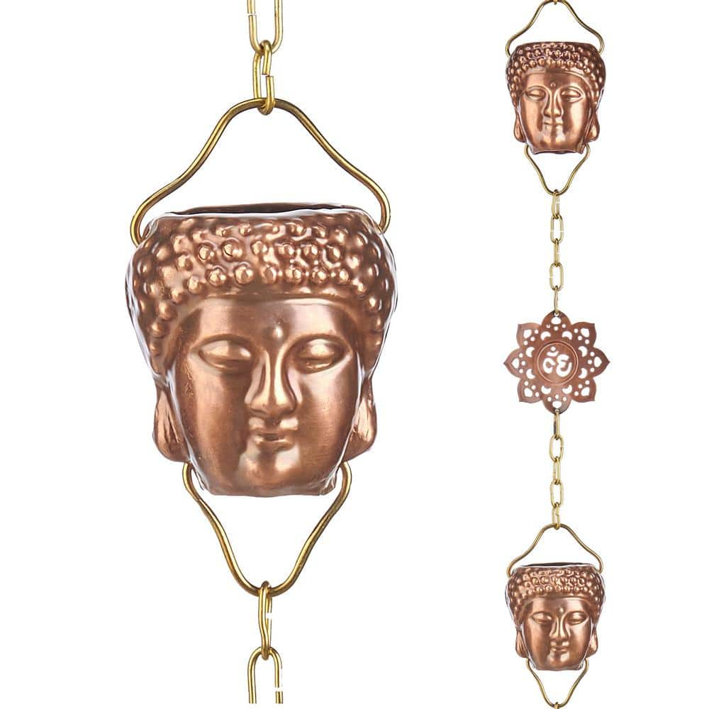 Good Directions 100% Pure Copper Buddha Head Rain Chain, 8-1/2 ft. Long, 12 Large Figures, Replaces Gutter Downspout