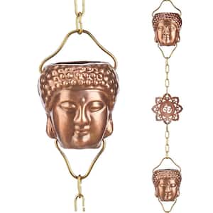 100% Pure Copper Buddha Head Rain Chain, 8-1/2 ft. Long, 12 Large Figures, Replaces Gutter Downspout