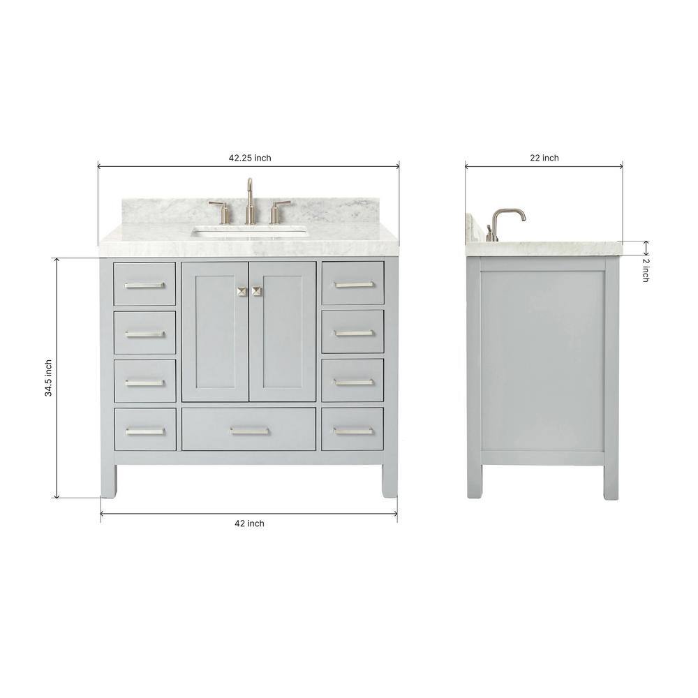 Cambridge 42'' Light Gray Wood Single Sink Vanity with Carrara Marble Top