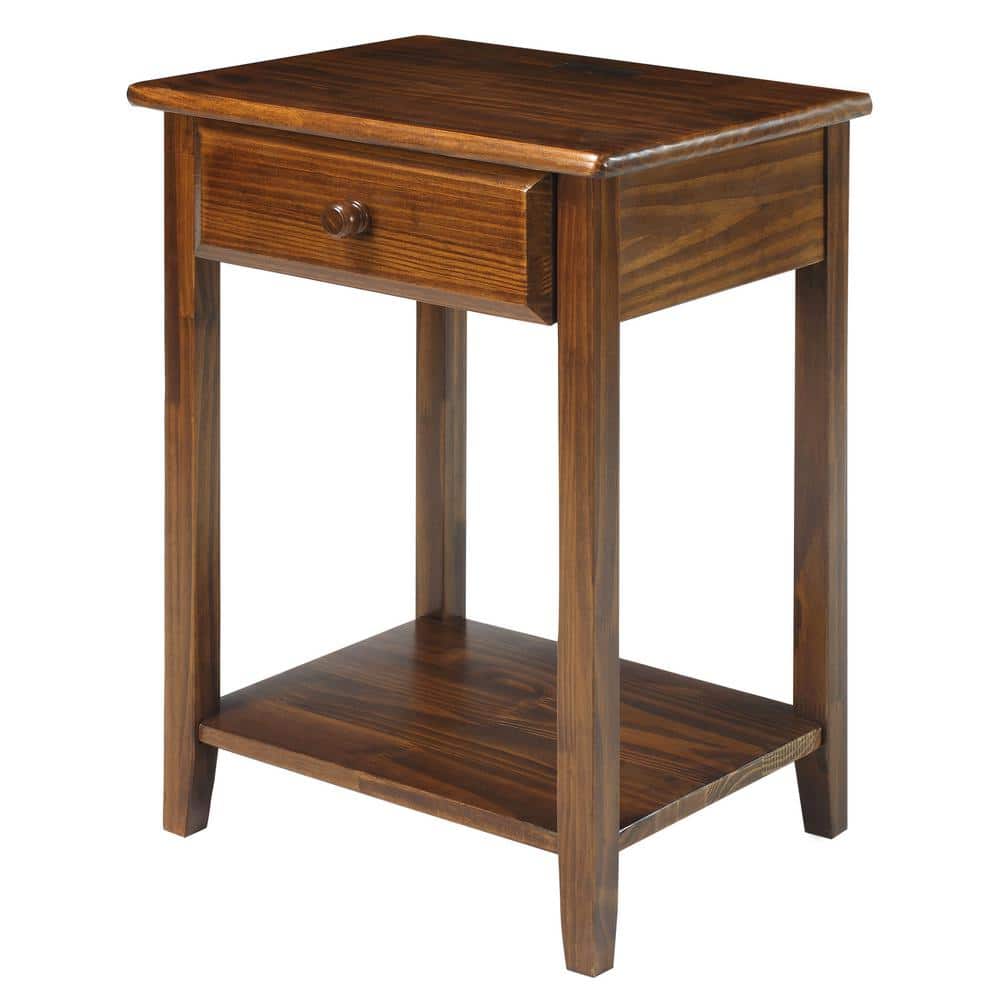 Warm Brown Solid Wood Nightstand with USB Charging Station