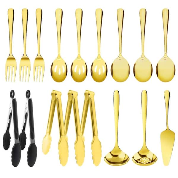 17-Piece Gold Stainless Steel Serving Utensils Set (Service for 3)