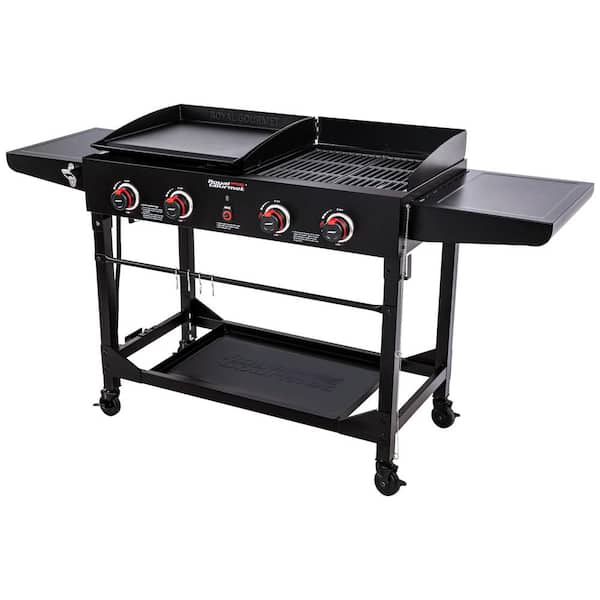 4-Burners Portable Propane Gas Grill and Griddle Combo Grills in Black with  Side Tables with Cover