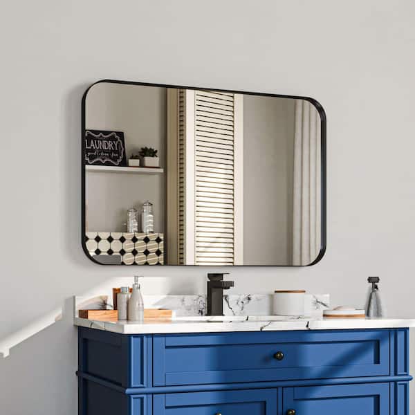 36 in. W x 24 in. H Rectangular Aluminum Framed Wall Bathroom Vanity Mirror in Black