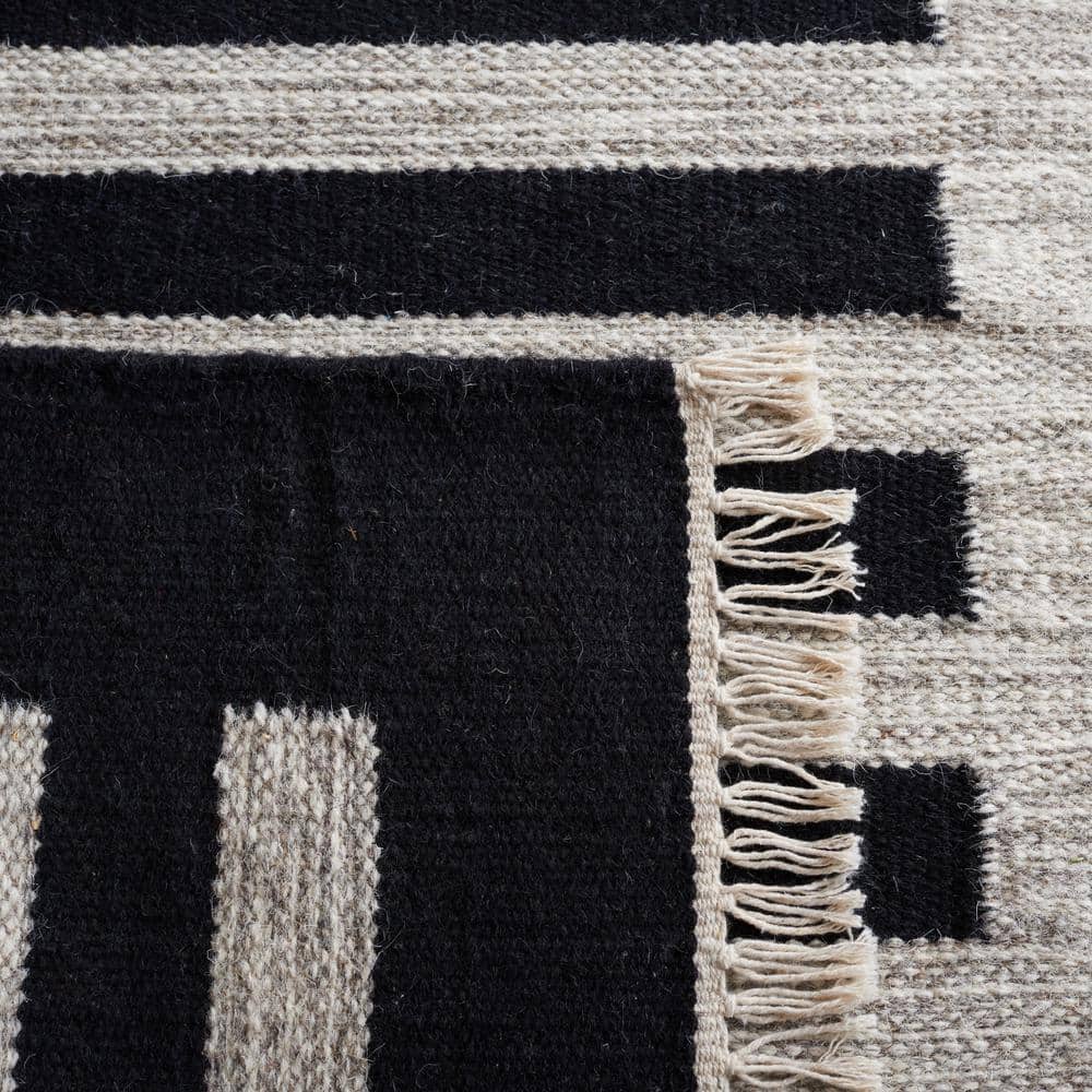 Black and Beige Striped Wool Flat Woven Area Rug