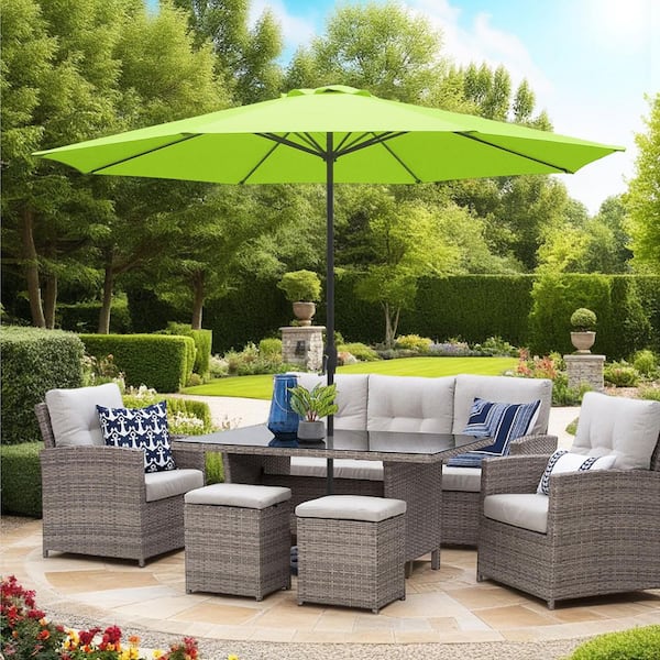 11 ft. Steel Market Crank Patio Umbrella in Lime Green