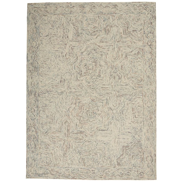 Nourison Interlock Blue/Ivory 5 ft. x 8 ft. Contemporary Geometric Modern Area Rug