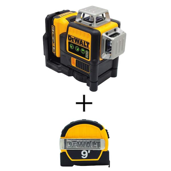 Travieso helicóptero Rancio DEWALT 12V MAX Lithium-Ion 100 ft. Green Self-Leveling 3-Beam 360 Degree  Laser Level Kit and 9 ft. Pocket Tape Measure DW089LG-QUW3028 - The Home  Depot