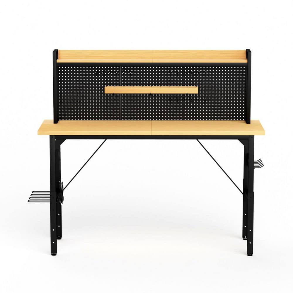 71 in. W x 24 in. D Adjustable Workbench with Pegboard, Heavy Duty Work Table with Solid Wood Top and Wheels price history on PriceWatchPro