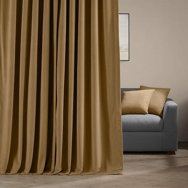Gold Velvet Curtain 96" H Thermal Window Treatment Panel Drape w/Rod Pocket Top 