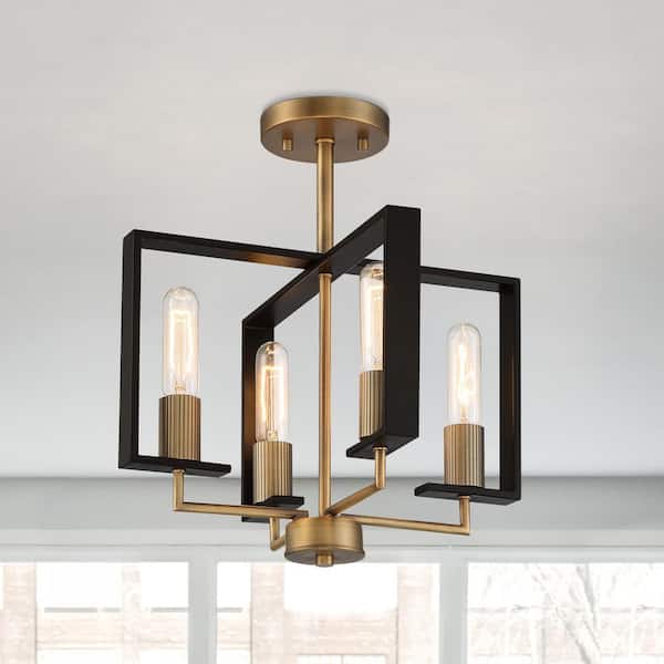Designers Fountain Chicago PM 15 in. 4-Light Old Satin Brass Modern Entryway Semi-Flush Mount with No Bulbs Included