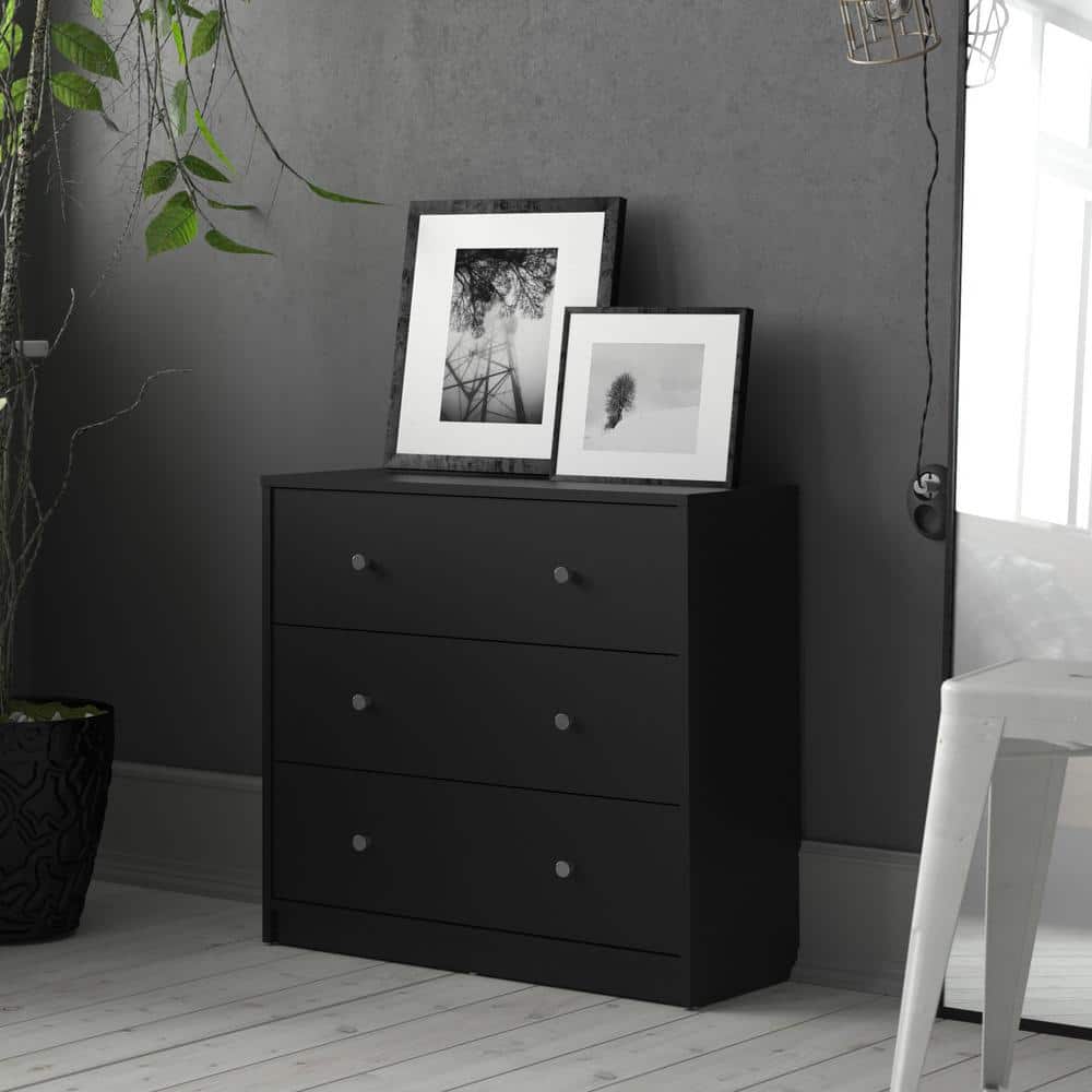 Sleek Portland Black Engineered Wood 3-Drawer Horizontal Dresser