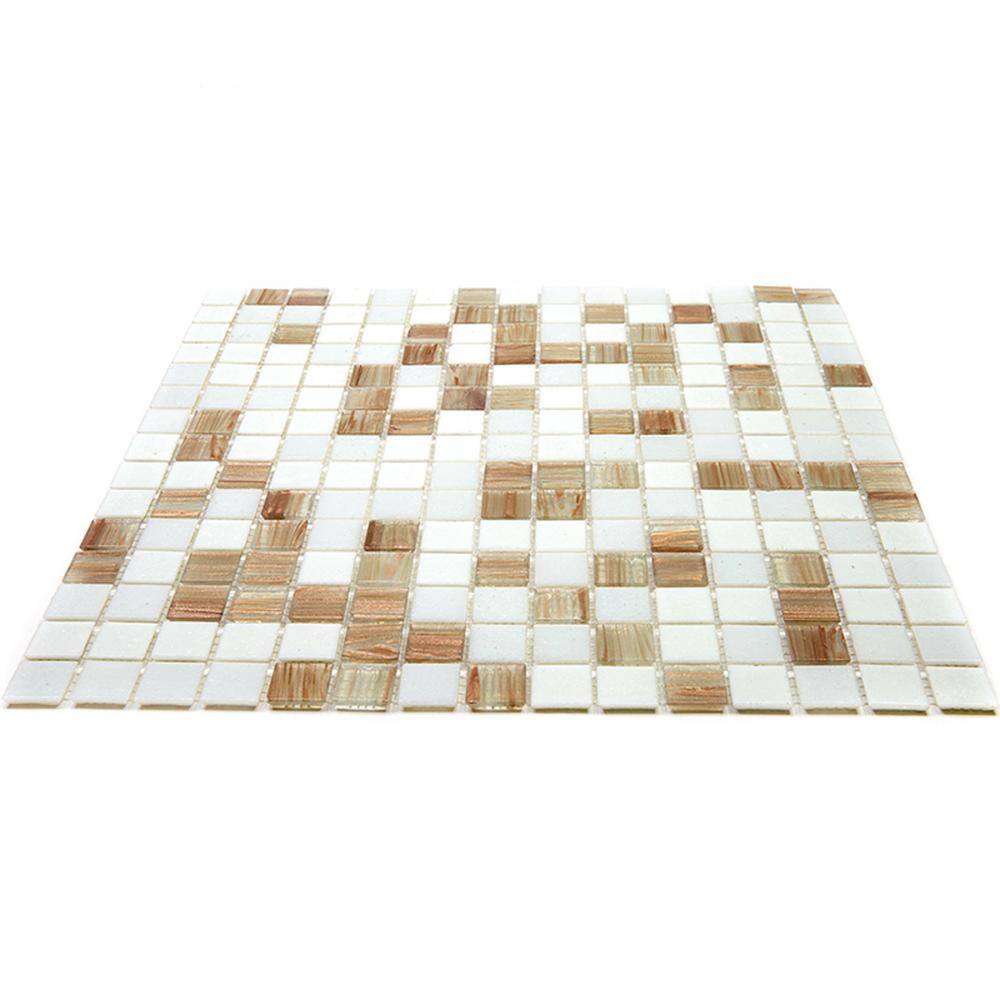 Apollo 12" x 12" Glossy White and Beige Glass Mosaic Tile