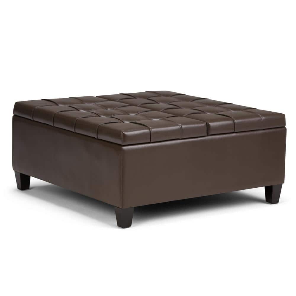 Chocolate Brown Tufted Faux Leather Cocktail Ottoman with Storage