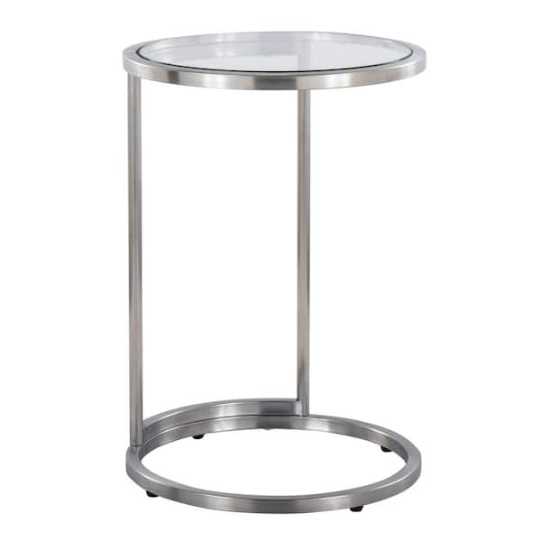 Lumisource Round Zenn 16 in. Stainless Steel Metal and Clear Glass End Table