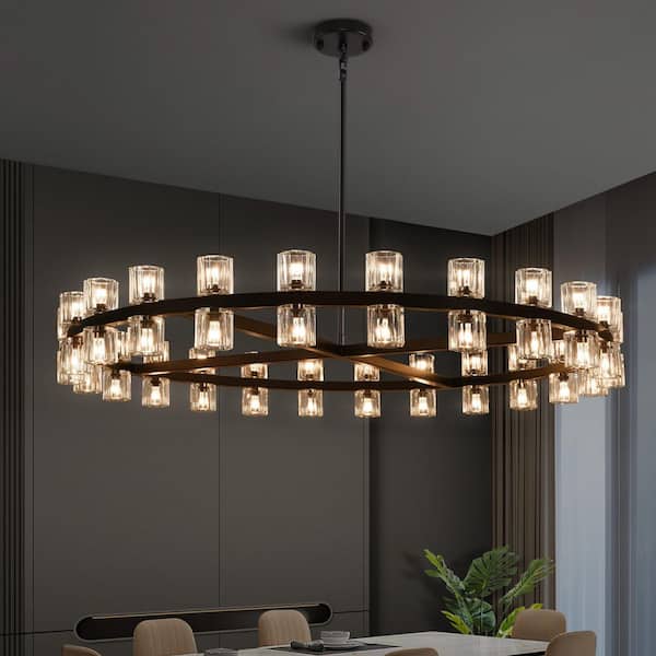 48-Light 48 in. Dimmable LED Black Wagon Wheel Kitchen Island Chandelier, for Dining Room, Living Room, Bedroom, Foyer