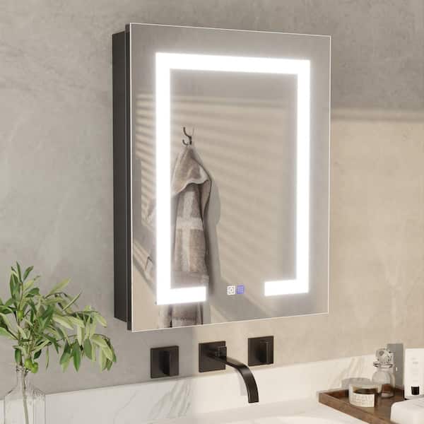 ExBrite 20 in. W x 26 in. H Rectangular Silver Aluminum Recessed/Surface Mount Right Dimmable Medicine Cabinet with Mirror LED