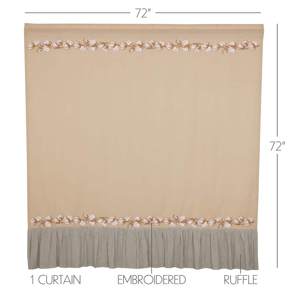 Ashmont Khaki Tan Cotton Shower Curtain with Ruffled Edge
