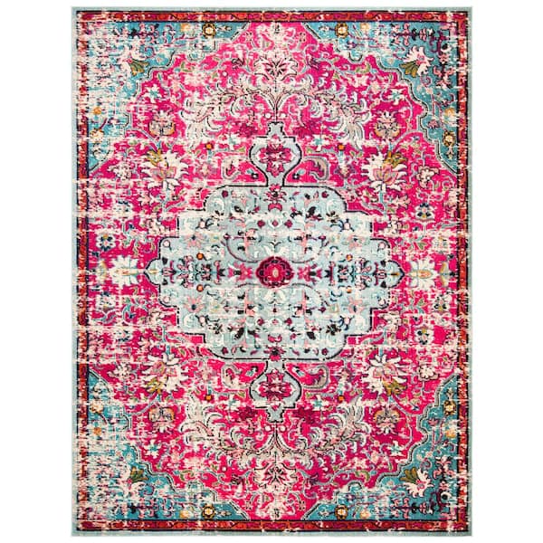 SAFAVIEH Madison Fuchsia/Teal 10 ft. x 14 ft. Border Geometric Floral Medallion Area Rug