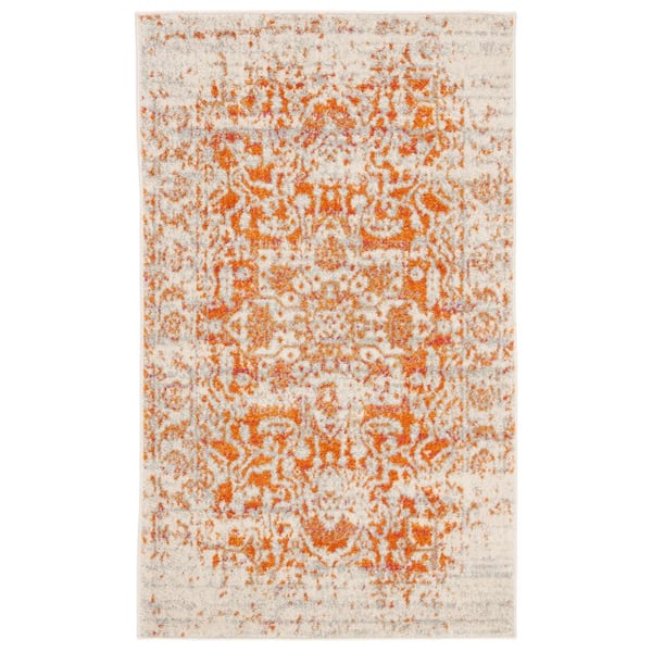 Madison Orange/Ivory Doormat 2 ft. x 4 ft. Geometric Area Rug