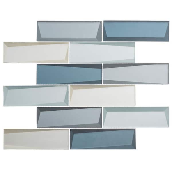 ANDOVA Daazen Borealis Gray/Blue/White 5 in. x 6.5 in. 3-D Look Glass Brick-Joint Mosaic Wall Tile Sample
