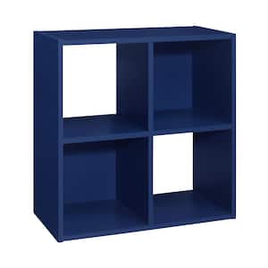 SignatureHome Height 24 in. Tall Blue Finish Wood 4-Cube Shelf Standard Bookcase with Back Panel 2 Closed, 2 Open