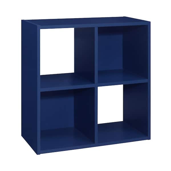 Signature Home SignatureHome Height 24 in. Tall Blue Finish Wood 4-Cube Shelf Standard Bookcase with Back Panel 2 Closed, 2 Open